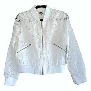 New Jason Wu Bomber Jacket White Lace Cutout Sheer Sleeves Womens XS